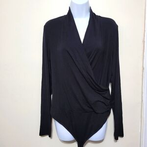 Jessica Simpson Women's Nara Faux Wrap Bodysuit Top, Black, XL